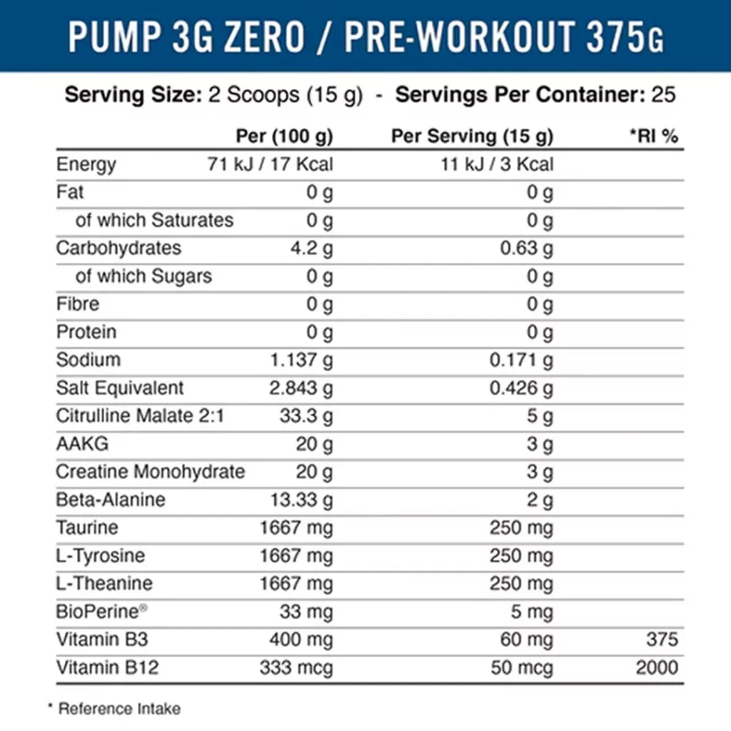 Applied nutrition - Pump 3g - Zero Stim - 375g Supp City
