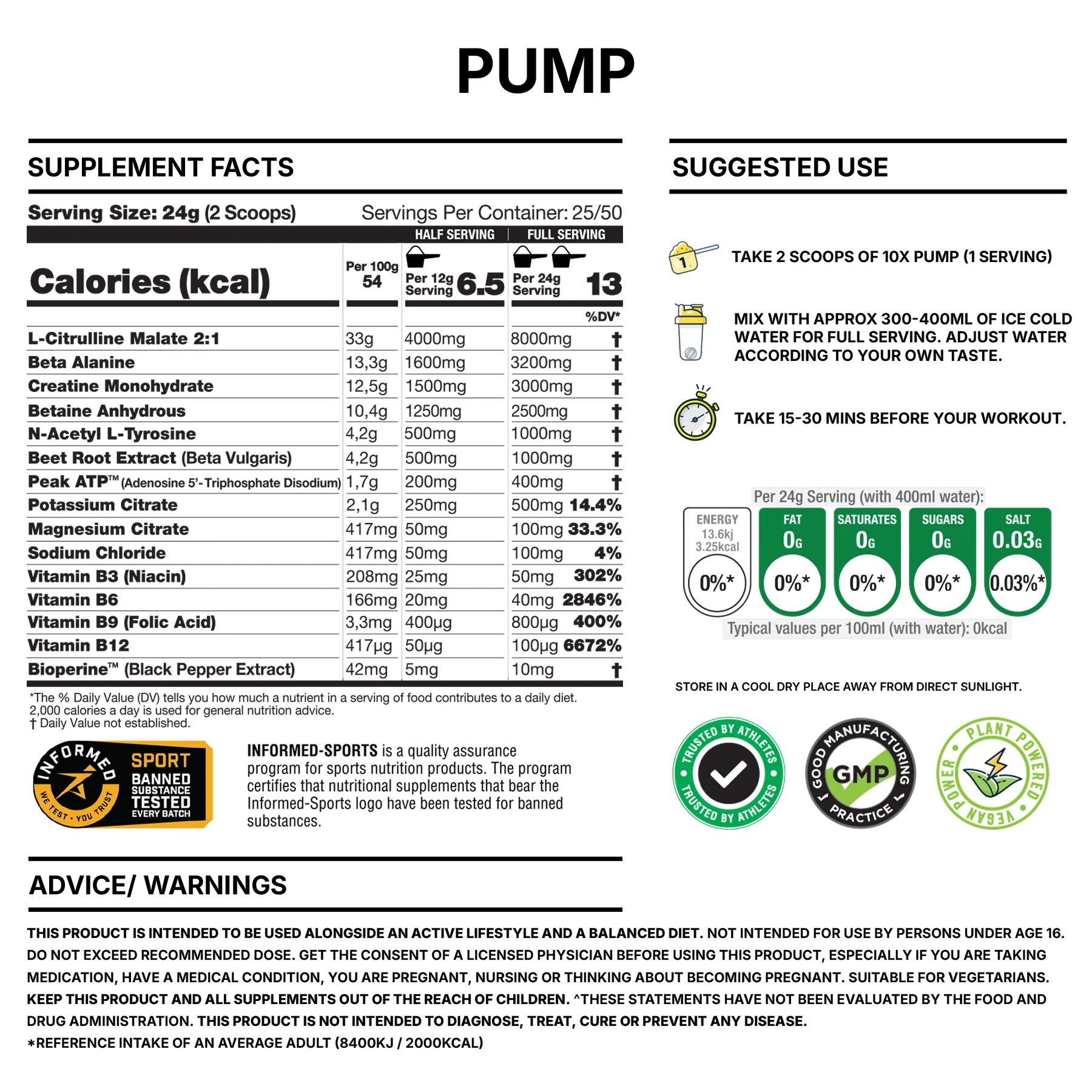 10X - Pump Stim Free Pre Workout - 600G Supp City