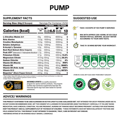 10X - Pump Stim Free Pre Workout - 600G Supp City